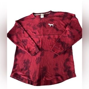 PINK Victoria’s Secret Burgundy Black and White Tie Dye Sweatshirt size Medium